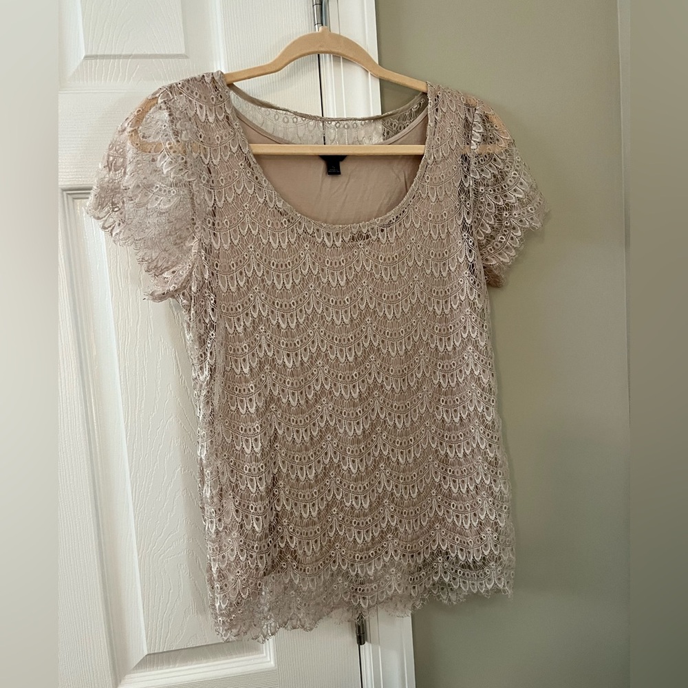 Ann Taylor Taupe Lace Top Size Small